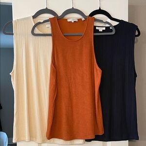 Three-Pack Women’s Ribbed Tank Tops by Vince. - Rust, Cream, Navy